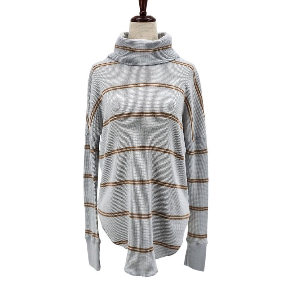 Aritzia The Group Babaton Thermal Cowlneck Blue Tan Top Womens XS